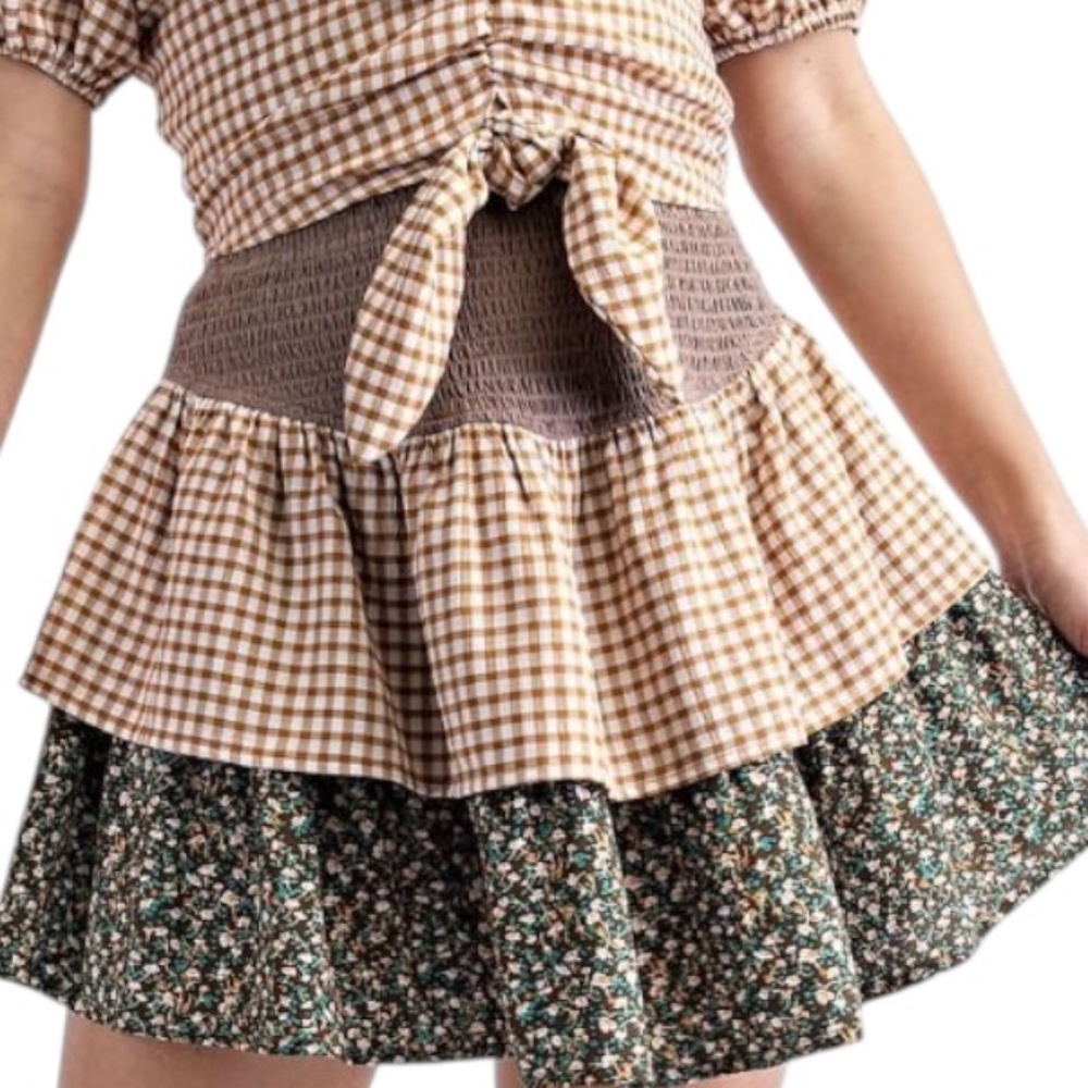 🌺 NWT Easel Western BOHO Rodeo Ruffle Patchwork Mini Skirt Women's Sz S M L NEW